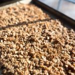 Tray of toasted granola in the sun